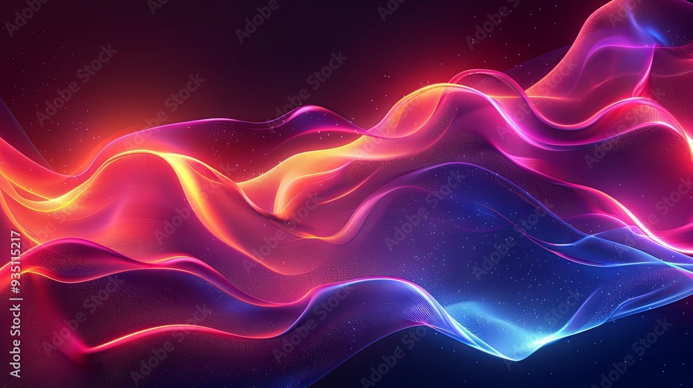 Obraz premium Abstract glowing wave lines background. Modern colorful gradient flowing wave lines on dark background. Suit for poster, banner, brochure, cover, website, flyer. Vector illustration