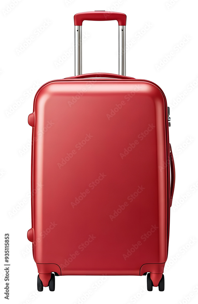 One red hard shell suitcase on transparent background One red hard shell suitcase on transparent background