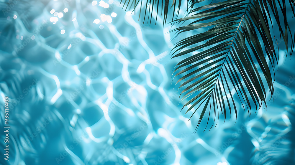 Palm leaves shadow on water surface in swimming pool, summer vacation. Palm leaves shadow on water surface in swimming pool, summer vacation.