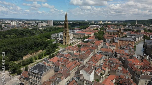 View from above to the city of Metz which is a town in France with a historical city center 