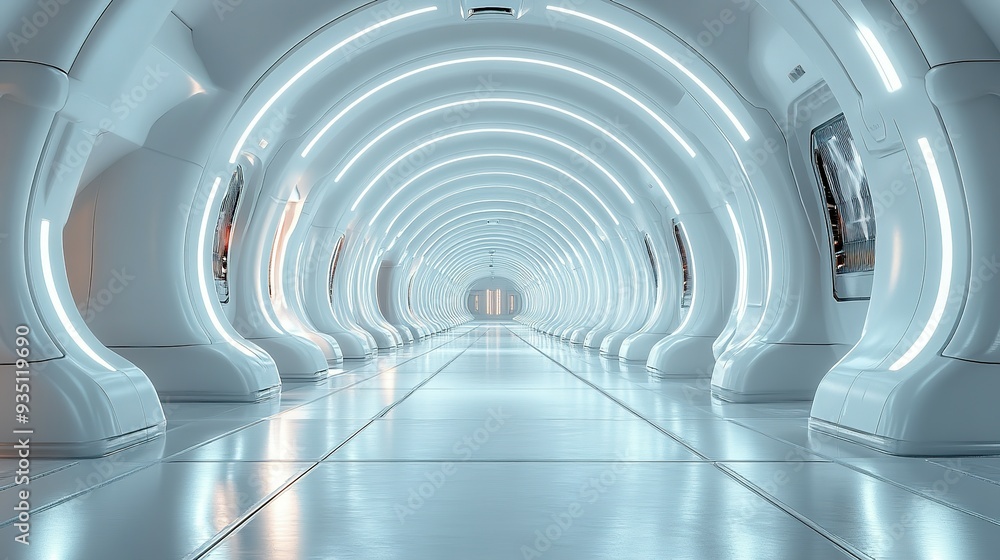 Futuristic White Corridor with Bright Lights Futuristic White Corridor with Bright Lights