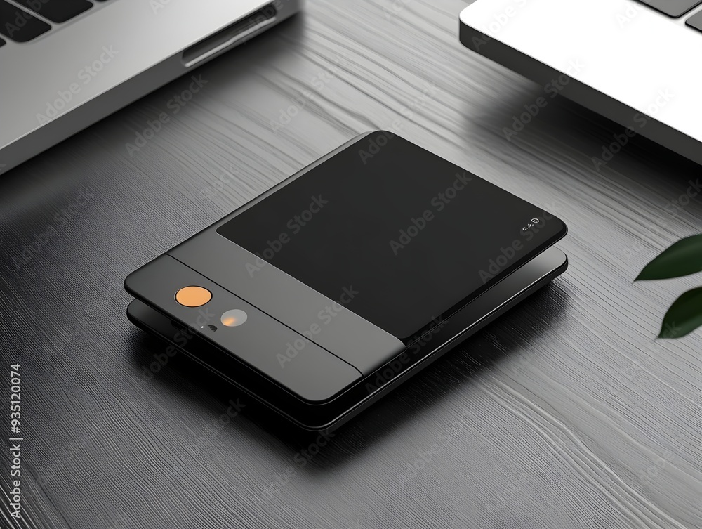 Sleek Minimalist Black Smartphone on a Modern Office Desk Sleek Minimalist Black Smartphone on a Modern Office Desk