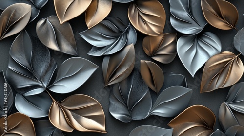 A seamless pattern of black and gray leaves on a cream background photo