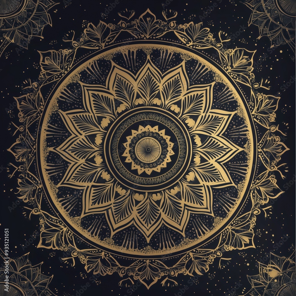 Obraz premium Golden Mandala on Black Background