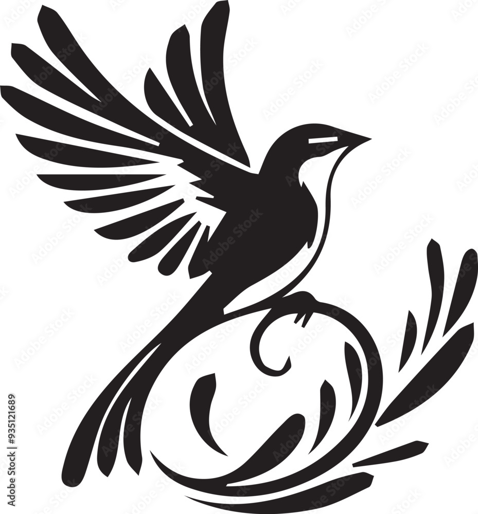 Obraz premium Magpie logo. Isolated magpie on white background. Vector seamless pattern of hand drawn doodle sketch colored magpie bird isolated on white background