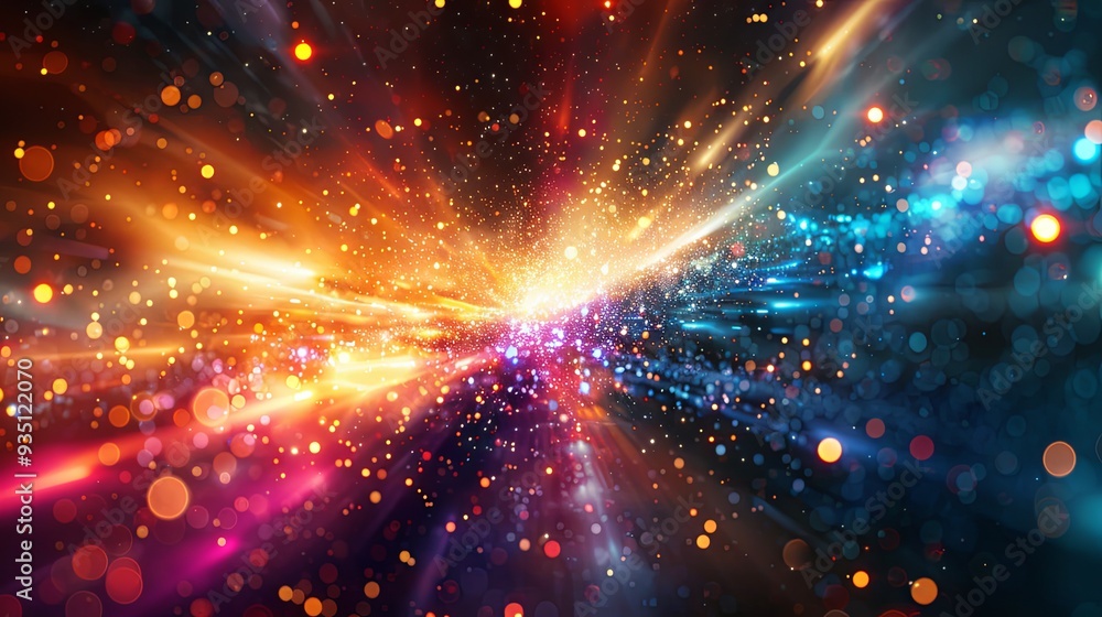 Fototapeta premium An explosion of prismatic light rays piercing through darkness