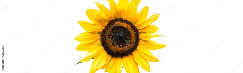 Obraz premium Ripe sunflower with yellow petals and dark middle, isolated on white background. 