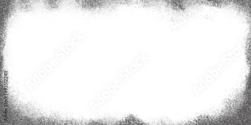 Grainy gradient background. Noisy stipple frame with fade effect. Vector grunge border with sand vintage texture. Abstract halftone gradation. Retro design template.