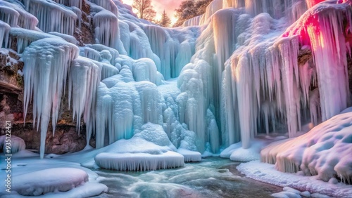 • Delicate, ethereal notes echo through the landscape as intricate, icy pinks unfold in a cascade of crystalline beauty, a symphony of frozen perfection.