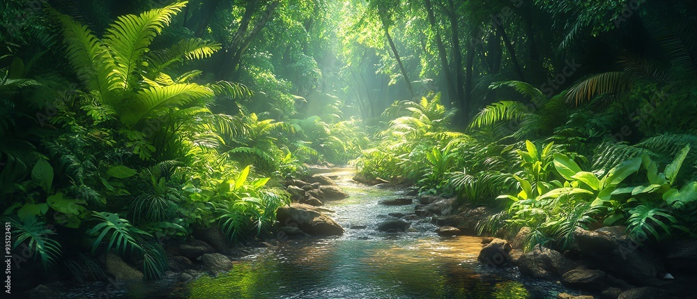 Obraz premium Elemental Amazon Forest, realistic scenery, mythical background, vibrant nature