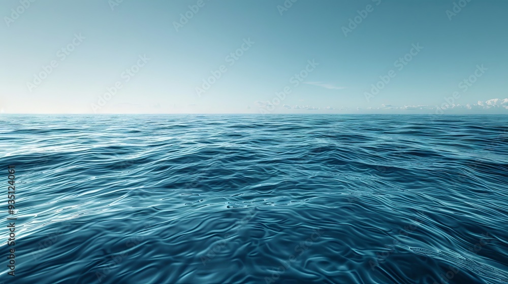 Fototapeta premium Calm, pale blue sea with a clear sky section for text