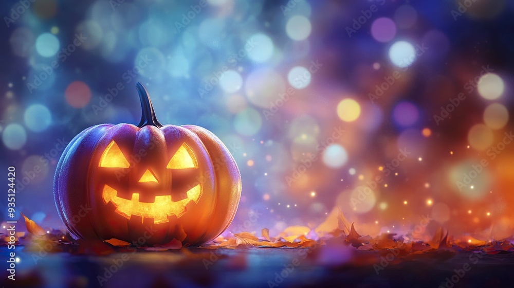 Fototapeta premium Eerie illustration of halloween day with bokeh and blur background. Premium illustration for banners, posters, greetings and Halloween celebrations. generative ai
