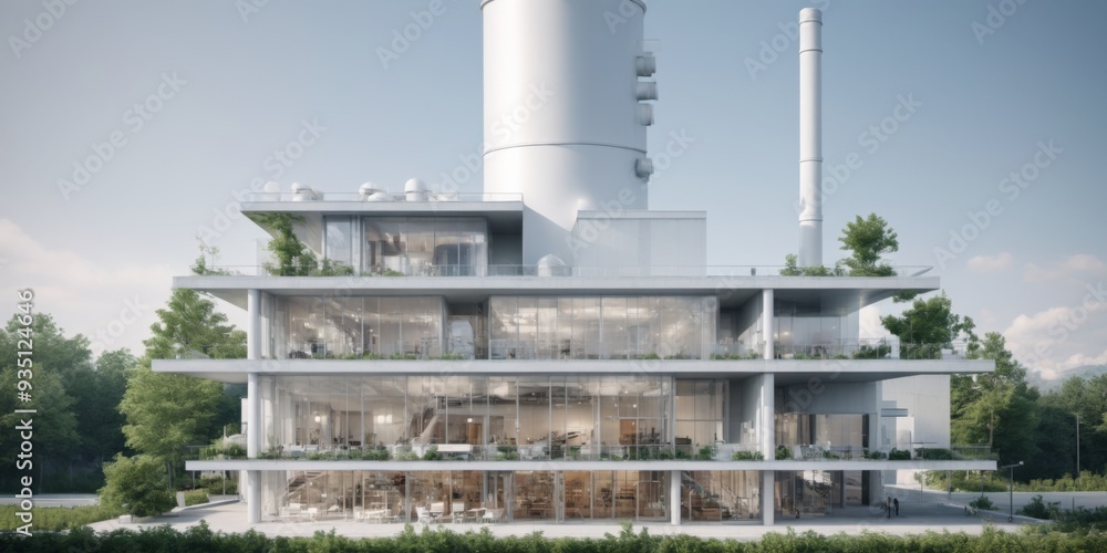 Obraz premium Unique modern industrial building with 3D design, cylindrical st