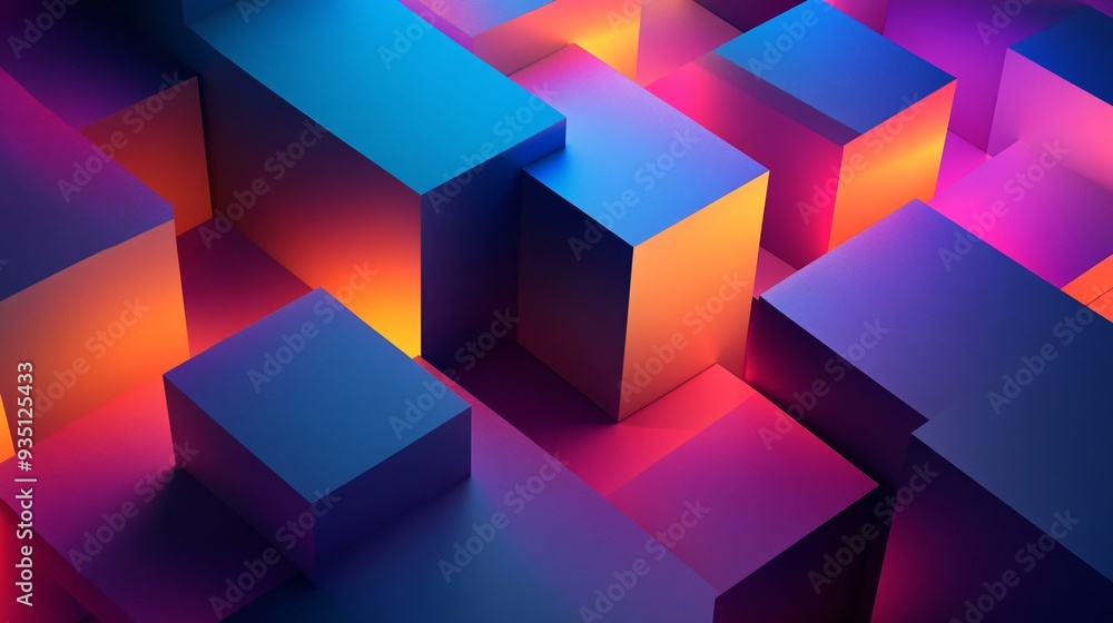A geometric 3D background features stacked shapes with vibrant gradients, producing eye-catching visuals A geometric 3D background features stacked shapes with vibrant gradients, producing eye-catching visuals