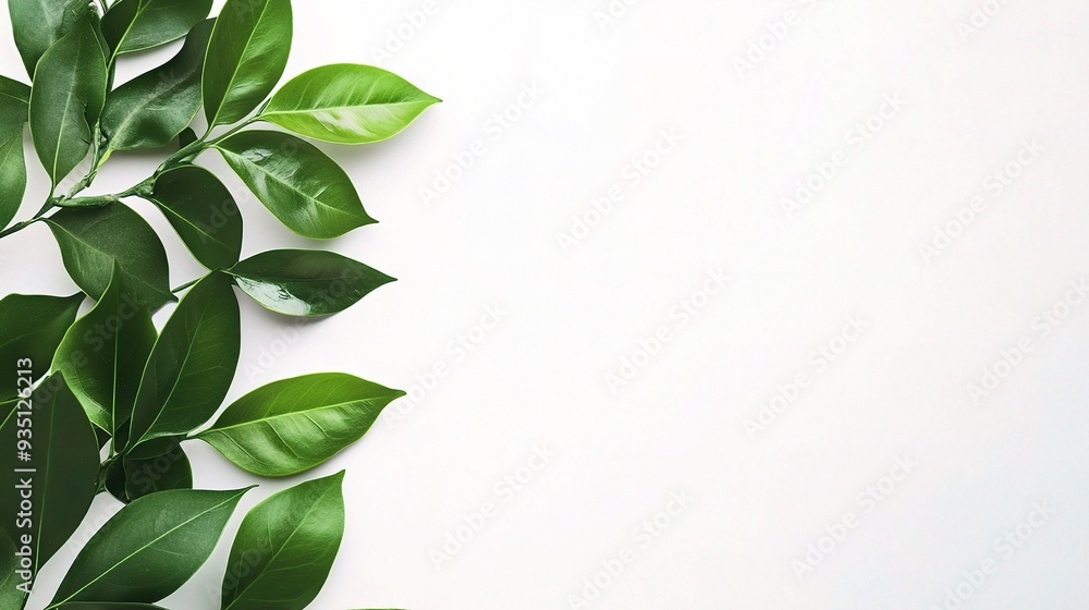 Green Leaves Border on White Background: A simple, elegant design featuring a border of vibrant green leaves on a clean white background. Green Leaves Border on White Background: A simple, elegant design featuring a border of vibrant green leaves on a clean white background.