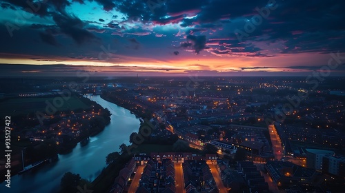 Evening aerial view over the city of stavoren