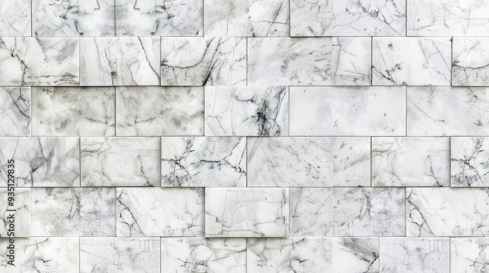 Fototapeta premium White marble bricks wall for background , seamless marble tile wall pattern , for Interiors design. High resolution , ai