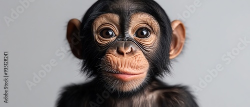 Chimpanzee blowing a kiss, humorous and lifelike, studio lighting, white background, closeup shot