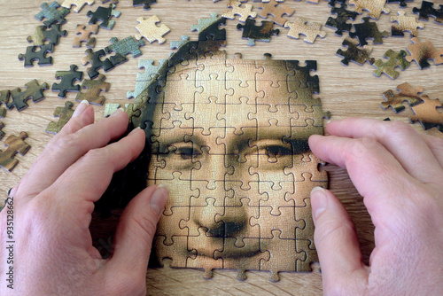 Фотография Jigsaw Puzzle Of Female Face Mona Liza La Gioconda from Leonardo Da Vinci, from