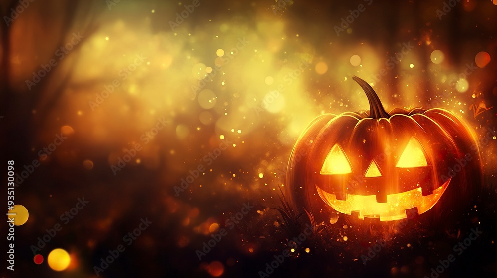 Fototapeta premium Eerie illustration of halloween day with bokeh and blur background. Premium illustration for banners, posters, greetings and Halloween celebrations. generative ai