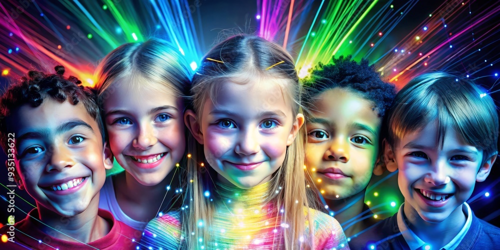 Glowing Fiber Optics Network Kids Faces Technology Tree Bright Colors Vibrant Hues Dynamic Composition Educational Inspiration Future Generation Digital Landscape Concept Glowing Fiber Optics Network Kids Faces Technology Tree Bright Colors Vibrant Hues Dynamic Composition Educational Inspiration Future Generation Digital Landscape Concept