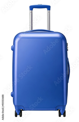 One blue hard shell suitcase on transparent background