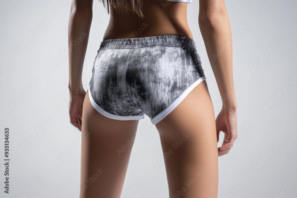 A fit woman dressed in stylish sporty shorts. Sporty buttocks in tight shorts A fit woman dressed in stylish sporty shorts. Sporty buttocks in tight shorts