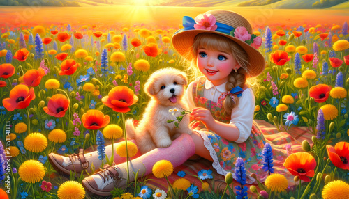 A happy moment in a field of wild flowers