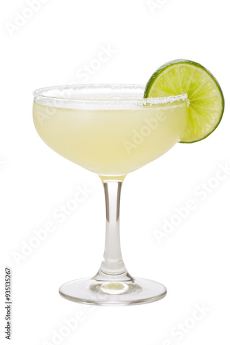 Enjoy a refreshing margarita cocktail served in an elegant glass, garnished with a slice of lime, ideal for summer gatherings.