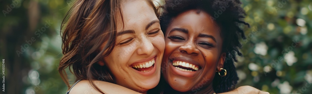 Two young women are having fun and friends are hugging each other.Two happy affectionate young woman hugging each other in a close embrace while laughing and smiling, young multiracial female friends. Two young women are having fun and friends are hugging each other.Two happy affectionate young woman hugging each other in a close embrace while laughing and smiling, young multiracial female friends.