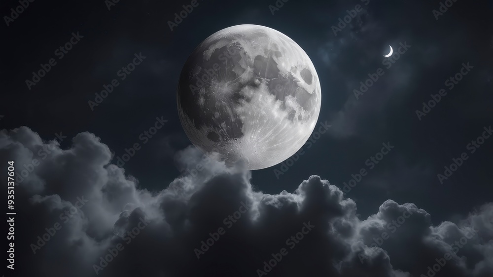 Dark sky with close-up waxing crescent moon Dark sky with close-up waxing crescent moon