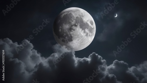 Dark sky with close-up waxing crescent moon