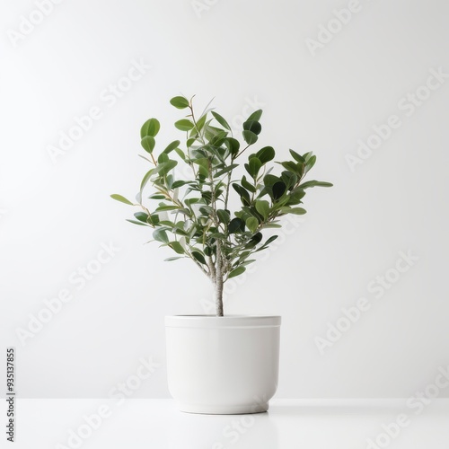 Elegant Minimalist Indoor Potted Plant in Modern White Ceramic Pot on Clean White Background