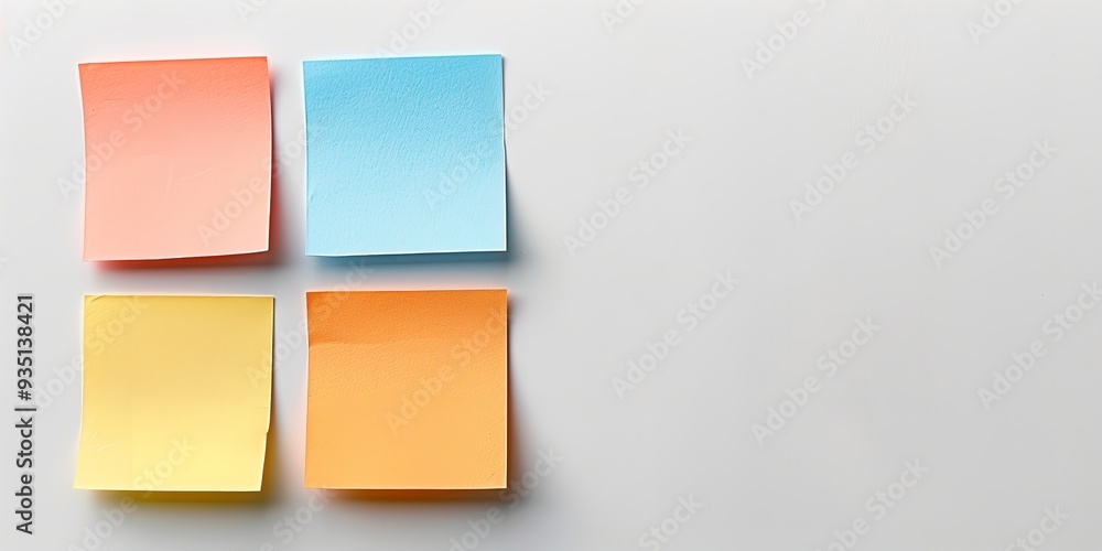 A solitary in-depth of a pastel-colored sticking notepad featuring vacant space to note-down reminders or notes amidst a stark white setting, Generative AI. A solitary in-depth of a pastel-colored sticking notepad featuring vacant space to note-down reminders or notes amidst a stark white setting, Generative AI.