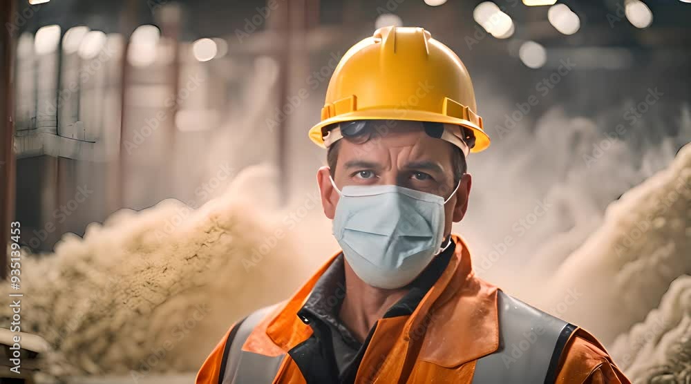 Professional Worker with High-Grade Dust Mask at Construction Site Professional Worker with High-Grade Dust Mask at Construction Site