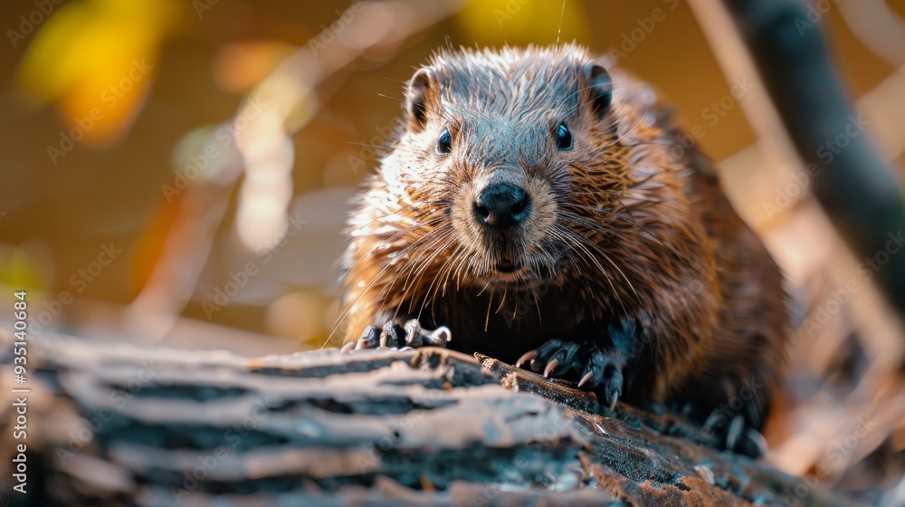 A rodent perched on a tree branch gazes into the camera, background softly blurred A rodent perched on a tree branch gazes into the camera, background softly blurred