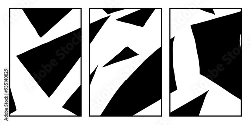 Set of 3 Abstract black and white pattern. For use in graphics. Minimalist illustration for printing on wall decorations