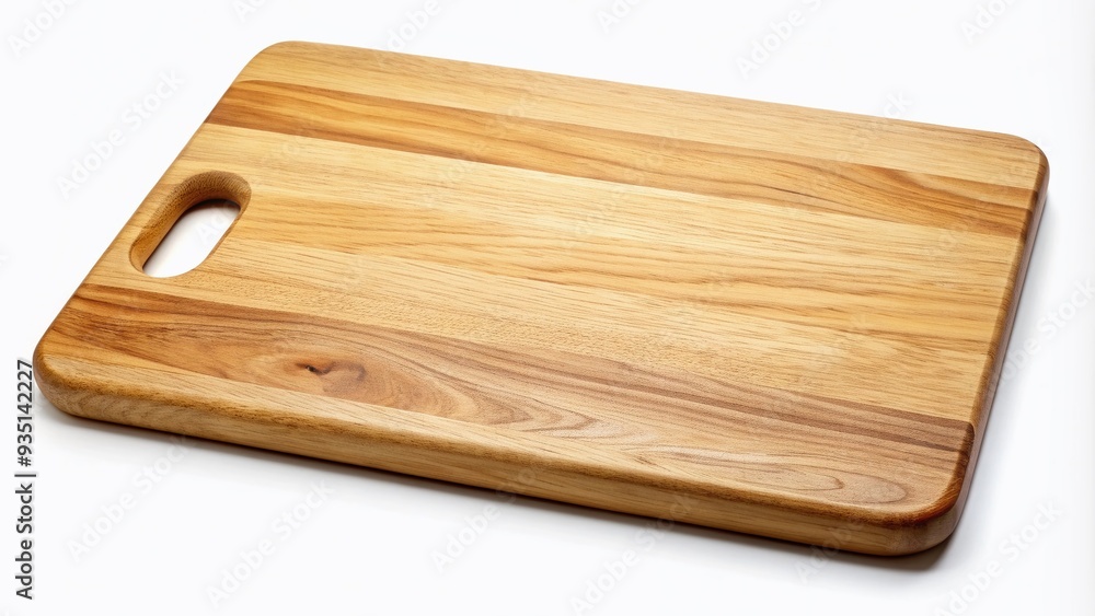 A clean and modern wooden cutting board rests on a crisp white background, awaiting fresh ingredients for culinary preparation. A clean and modern wooden cutting board rests on a crisp white background, awaiting fresh ingredients for culinary preparation.