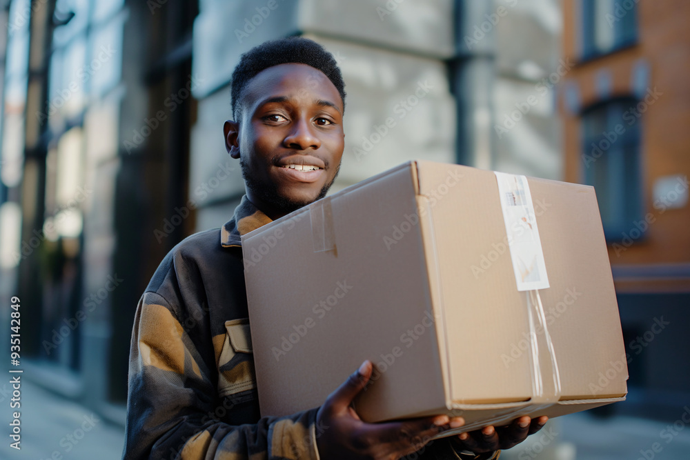 A man moves into a new home and carries a box A man moves into a new home and carries a box