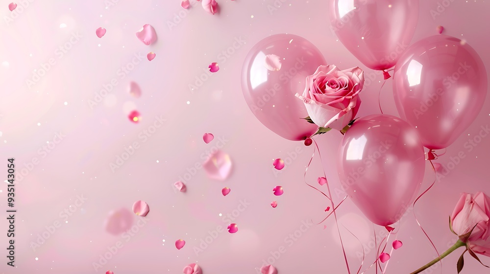 Festive background banner celebration theme with adorable rose balloons