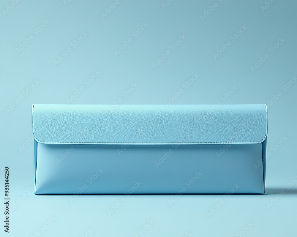 Minimalist matte sky blue box, designed for singleuse sachets, with a matte sky blue sachet outside, background color E1F6FF Minimalist matte sky blue box, designed for singleuse sachets, with a matte sky blue sachet outside, background color E1F6FF