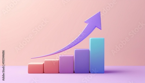 A colorful 3D bar graph with an upward arrow, symbolizing growth, success, and progress in business or finance concepts. Free Download A colorful 3D bar graph with an upward arrow, symbolizing growth, success, and progress in business or finance concepts. - GFXLoad