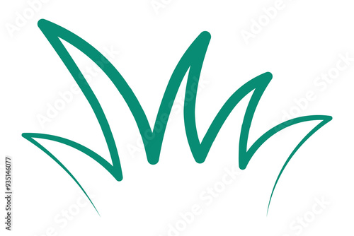 Green grass one line. Bush thickets. Color vector illustration. Vegetation for lawn. Outline on isolated white background. Line art style. Idea for web design.