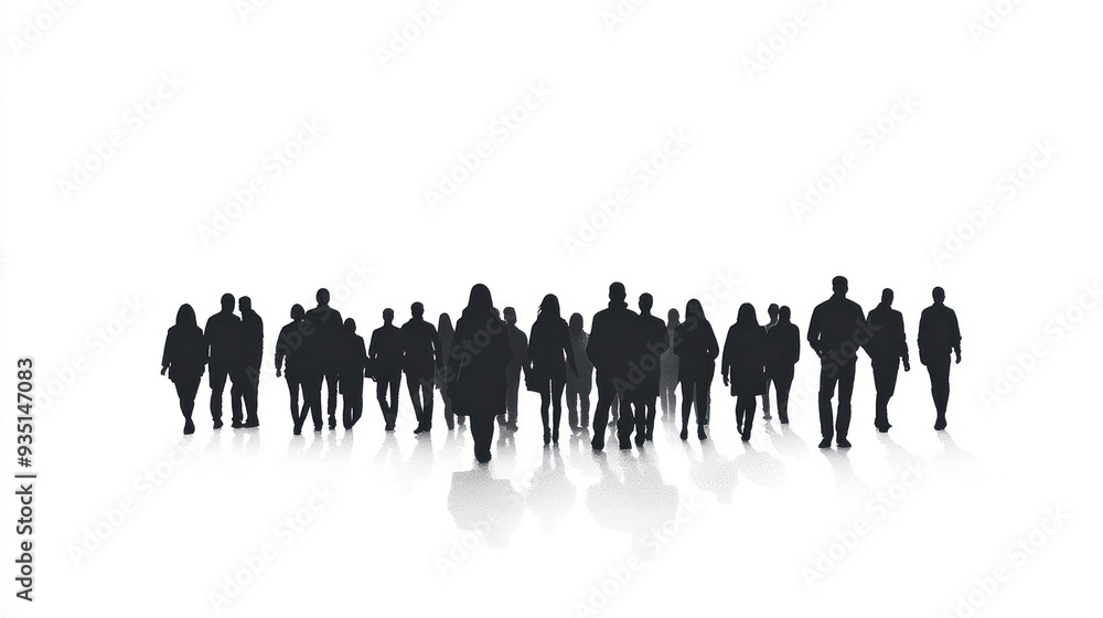 © paper later - Silhouettes of a Crowd Walking on a White Background © paper later - Silhouettes of a Crowd Walking on a White Background