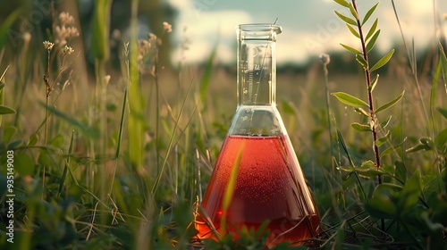 Obraz na płótnie Flask for an organic research using red sulfur water outside w salonie