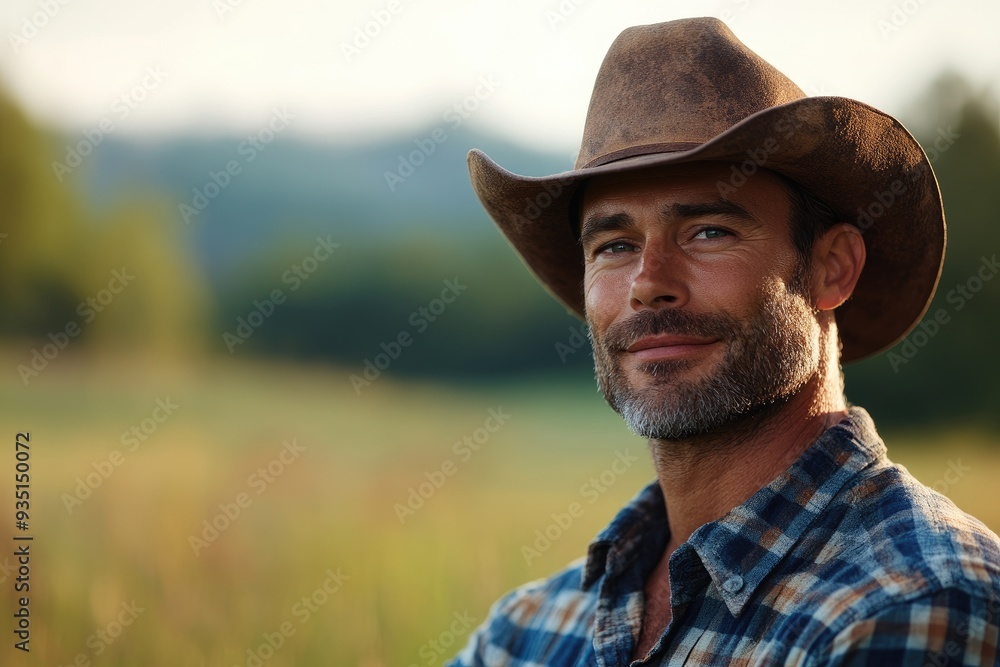 Portrait of a farmer smiling and wearing a straw hat Portrait of a farmer smiling and wearing a straw hat