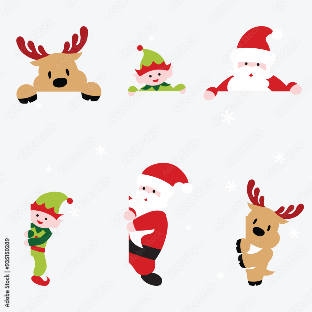 Christmas cartoon with Santa, Elf and reindeers Christmas cartoon with Santa, Elf and reindeers