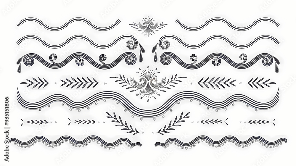 wavy border doodle elements black and white illustration, calligraphic design elements and page decoration wavy border doodle elements black and white illustration, calligraphic design elements and page decoration