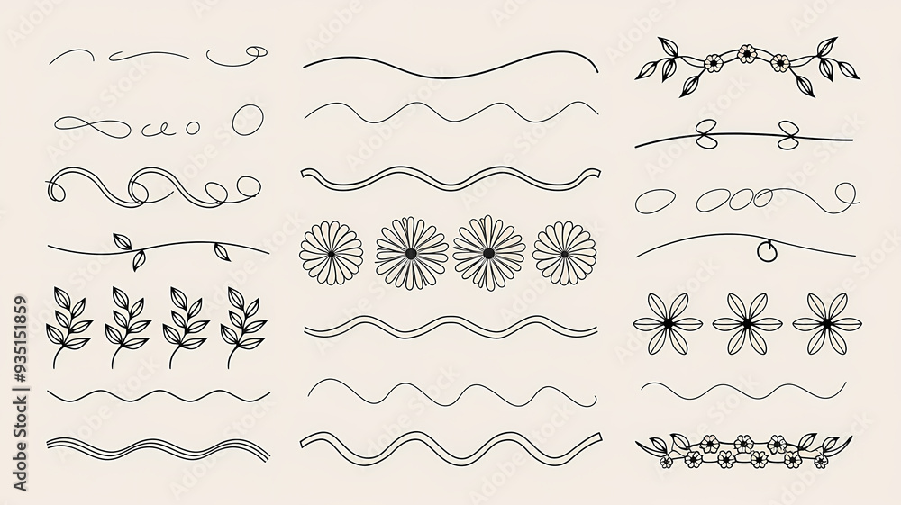 wavy border doodle elements black and white illustration, calligraphic design elements and page decoration wavy border doodle elements black and white illustration, calligraphic design elements and page decoration