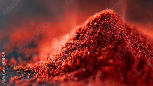  Two piles of red powder sit atop black tables beside each other photo